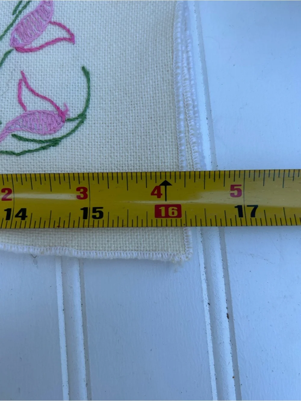 Vintage Placemat Pink Floral Basket Embroidered Linen Placemat Lot of Four 11x16